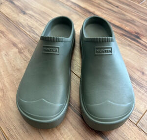 Hunter Bloom Garden Clogs Sage Green Waterproof Slip On Shoes US Women 10